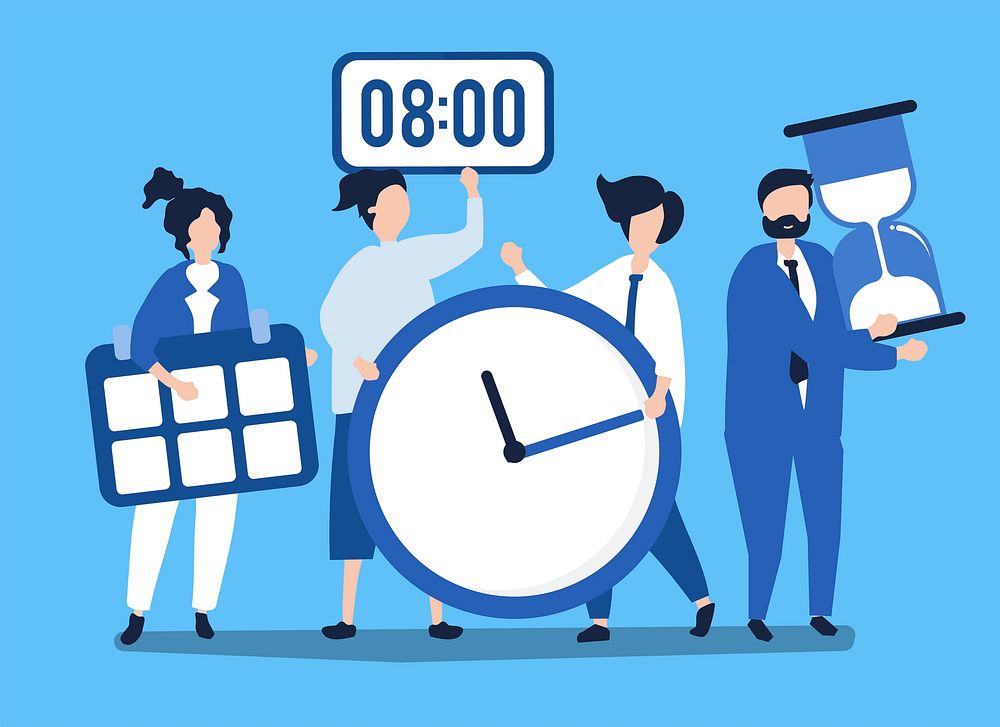 Characters of people holding time management concept illustration