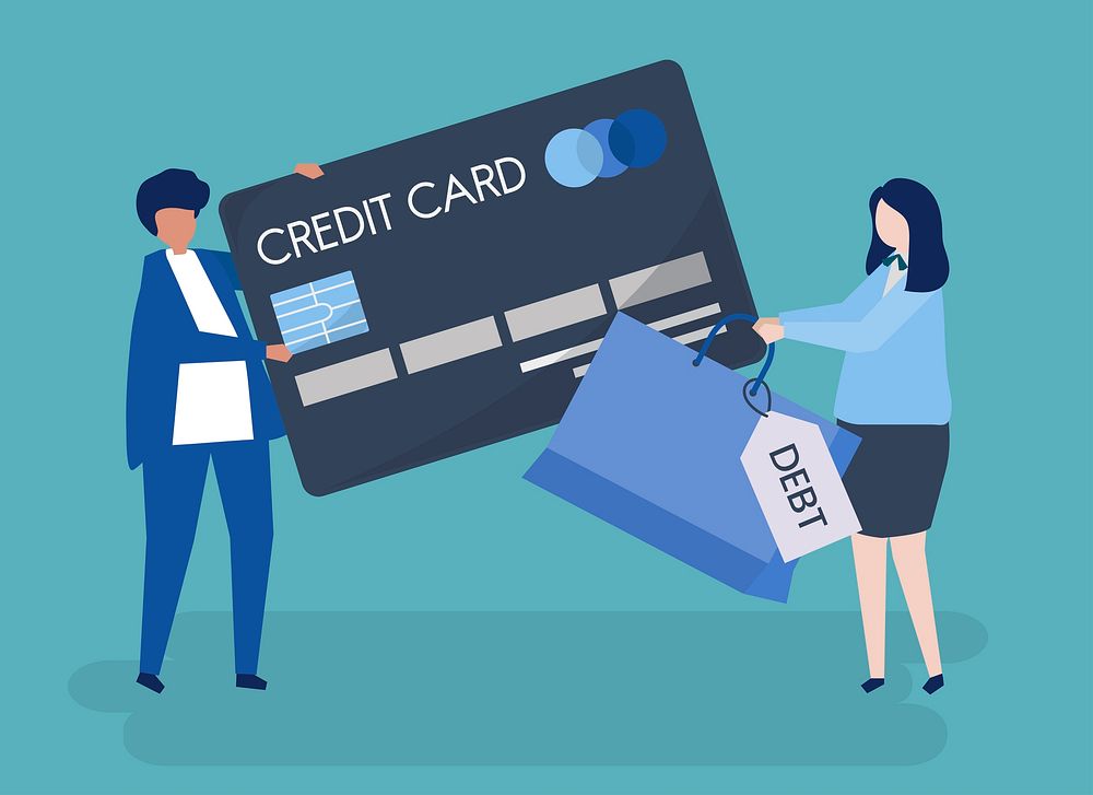 People characters and credit card debt concept illustration