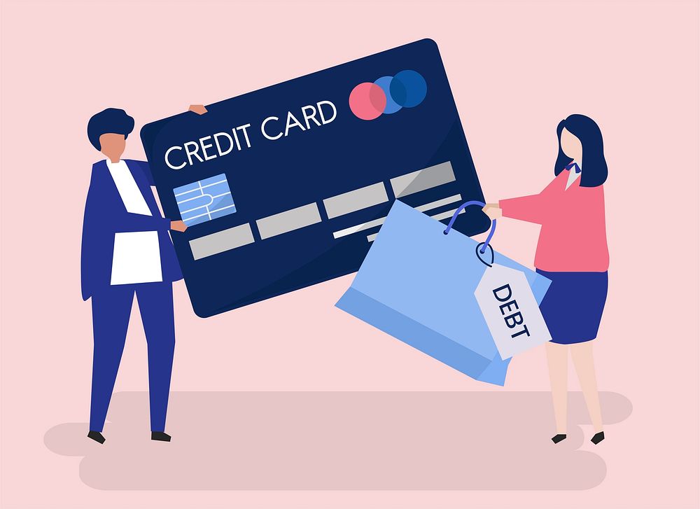 People characters and credit card debt concept illustration