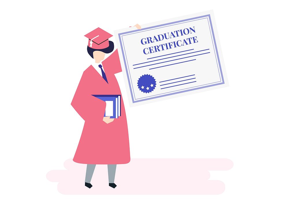 Character of a graduate holding a graduation certificate illustration