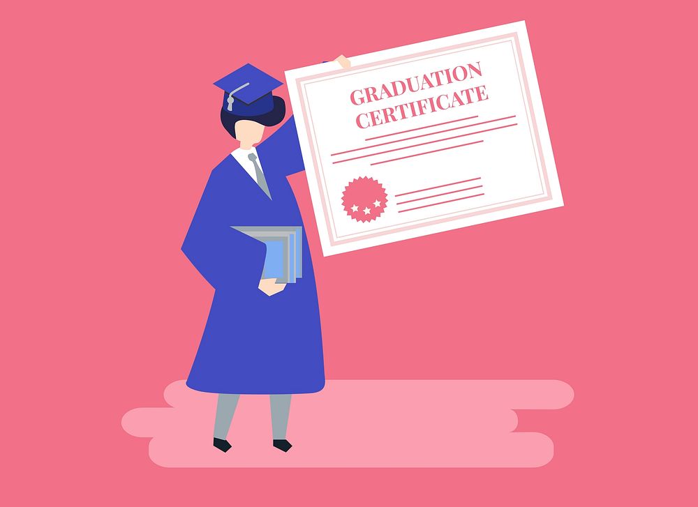 Character of a graduate holding a graduation certificate illustration