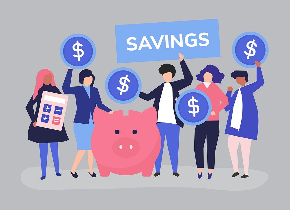 Diverse group of people and savings concept illustration