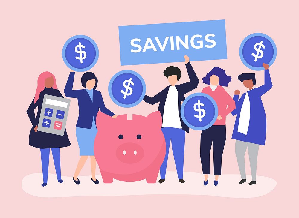 Diverse group of people and savings concept illustration