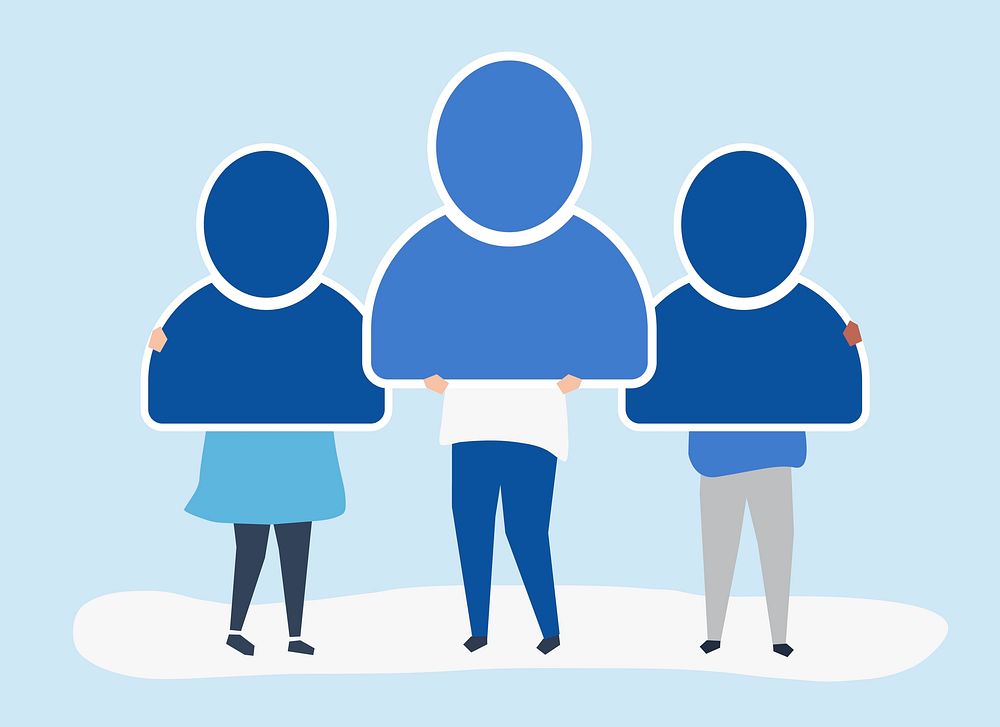 Character illustration of people holding user account icons