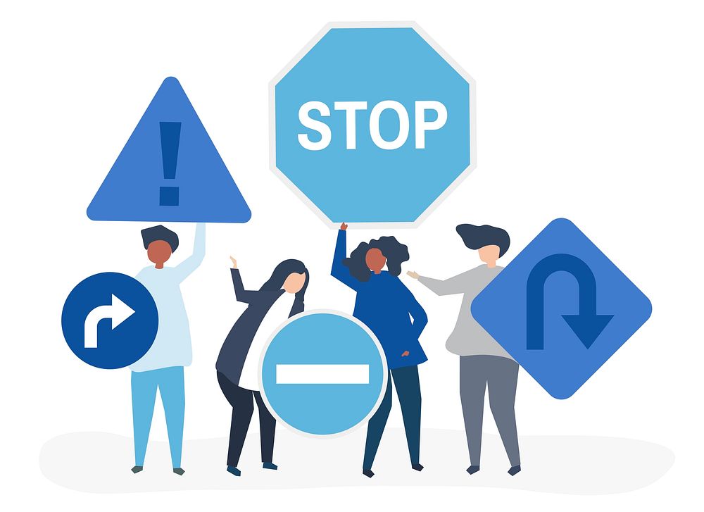Character illustration of people with traffic sign icons