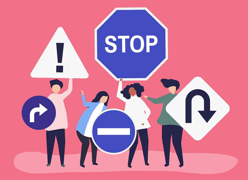 Character illustration of people with traffic sign icons