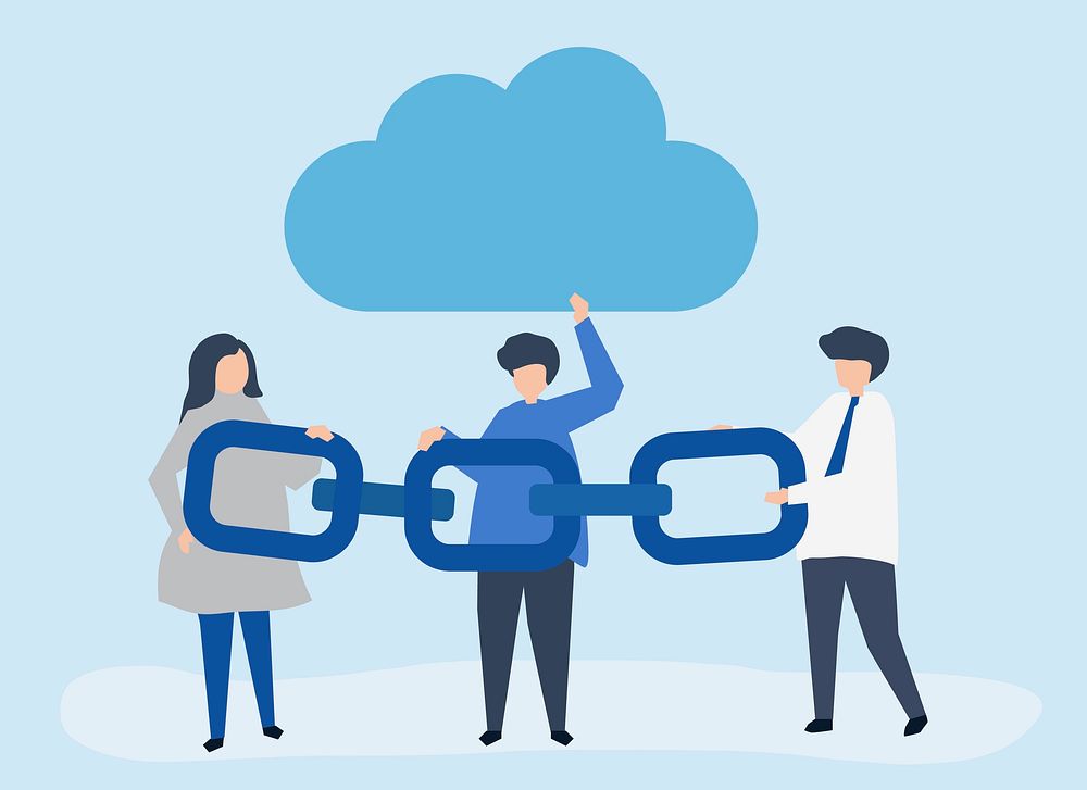 Cloud computing concept illustration of people holding a chain