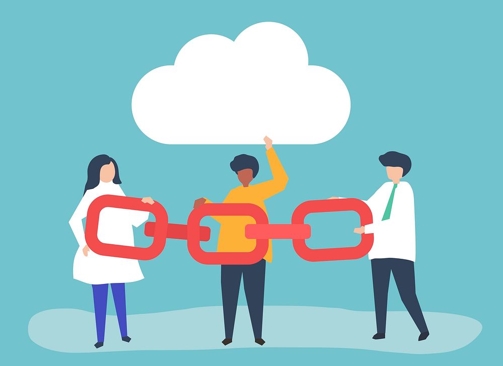 Cloud computing concept illustration of people holding a chain