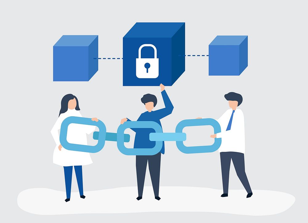 Security concept illustration of people holding a chain