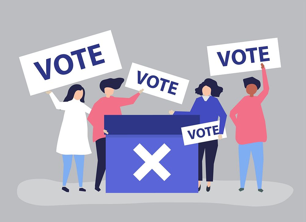Character illustration of people with vote icons