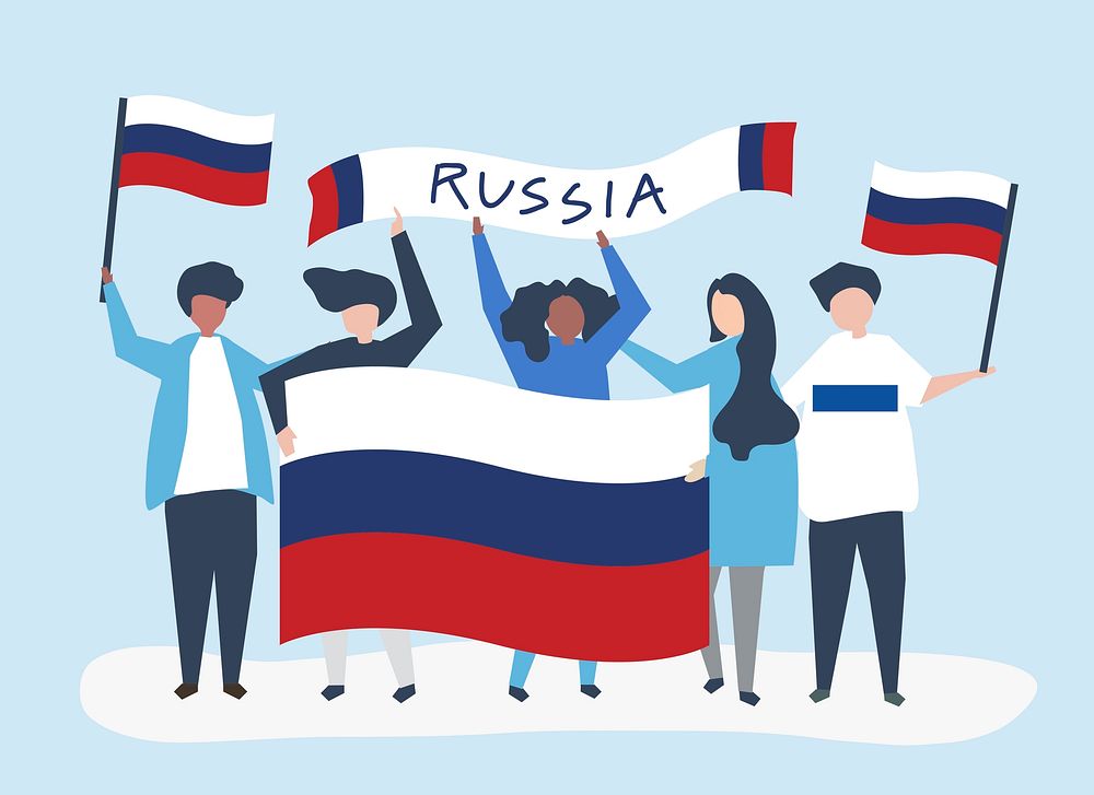 People holding Russian national flags