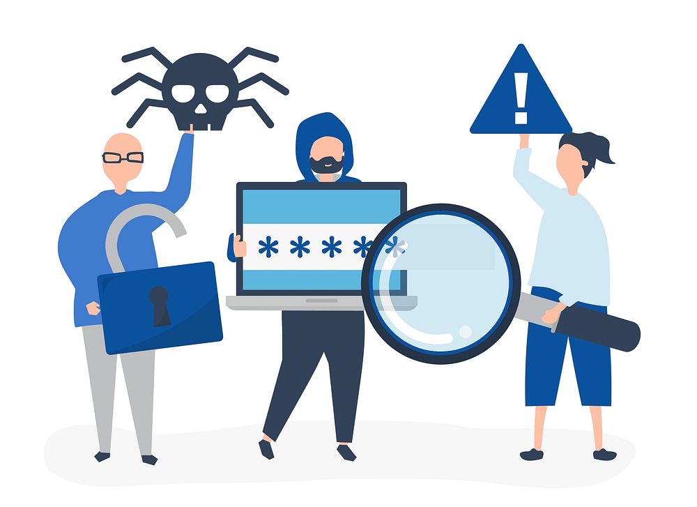 Character illustration of people with cyber crime icons
