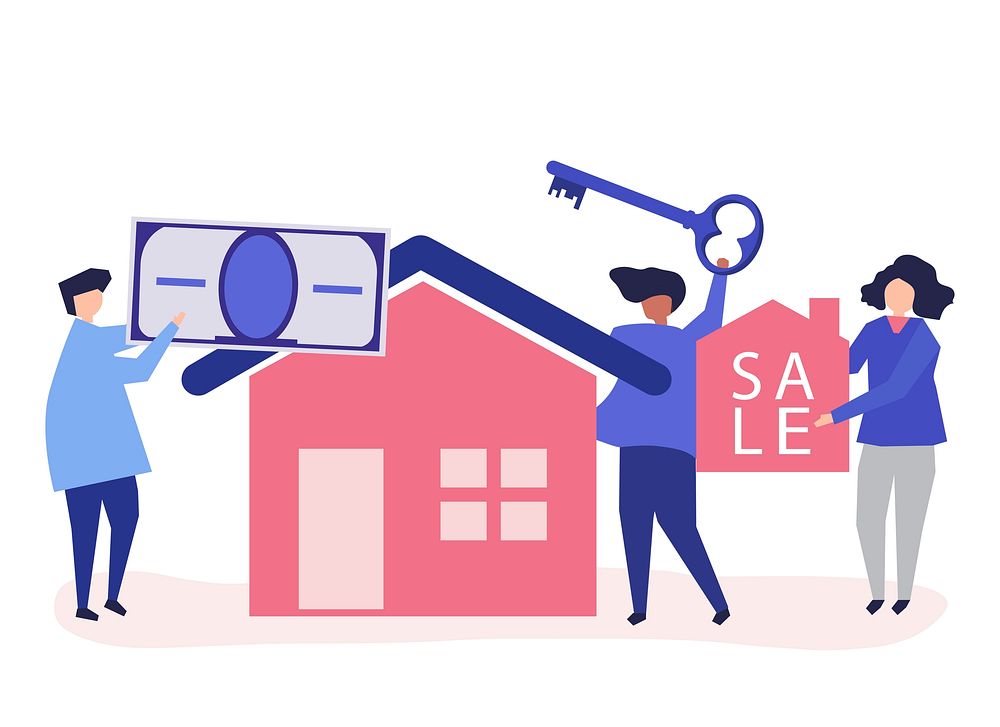 Character illustration of people selling house