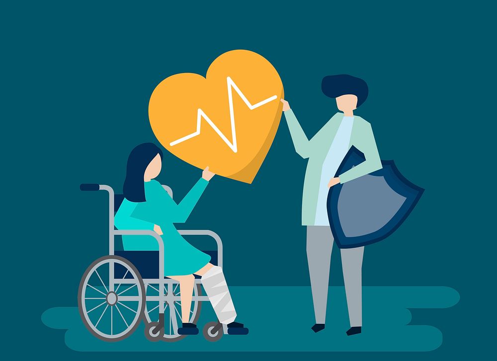 Character illustration of people holding health insurance icons