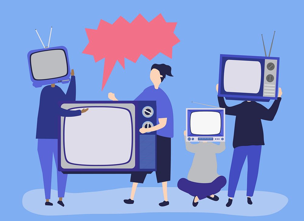 Character illustration of people with analog TV icons