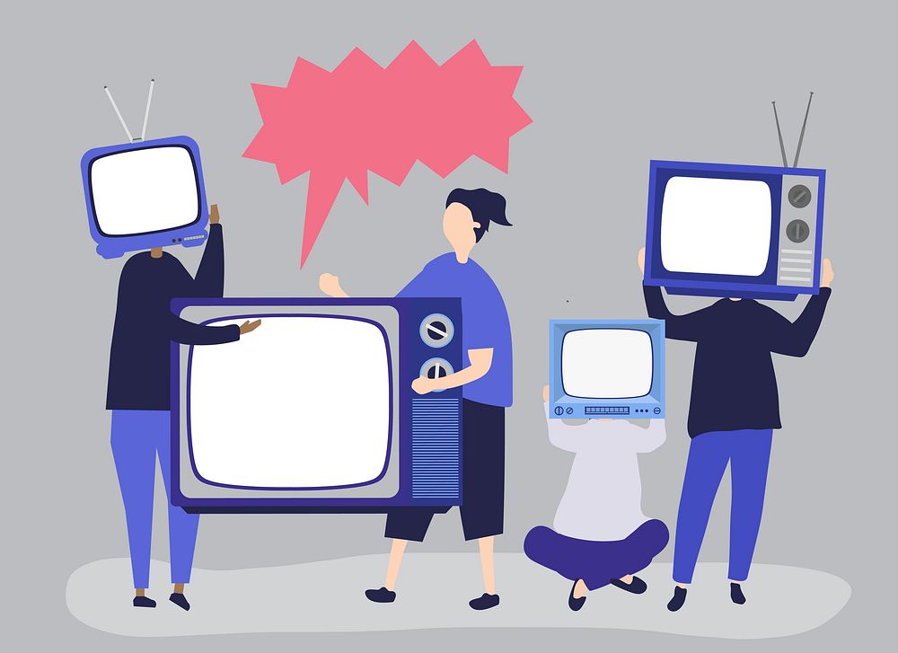 Character illustration of people with analog TV icons