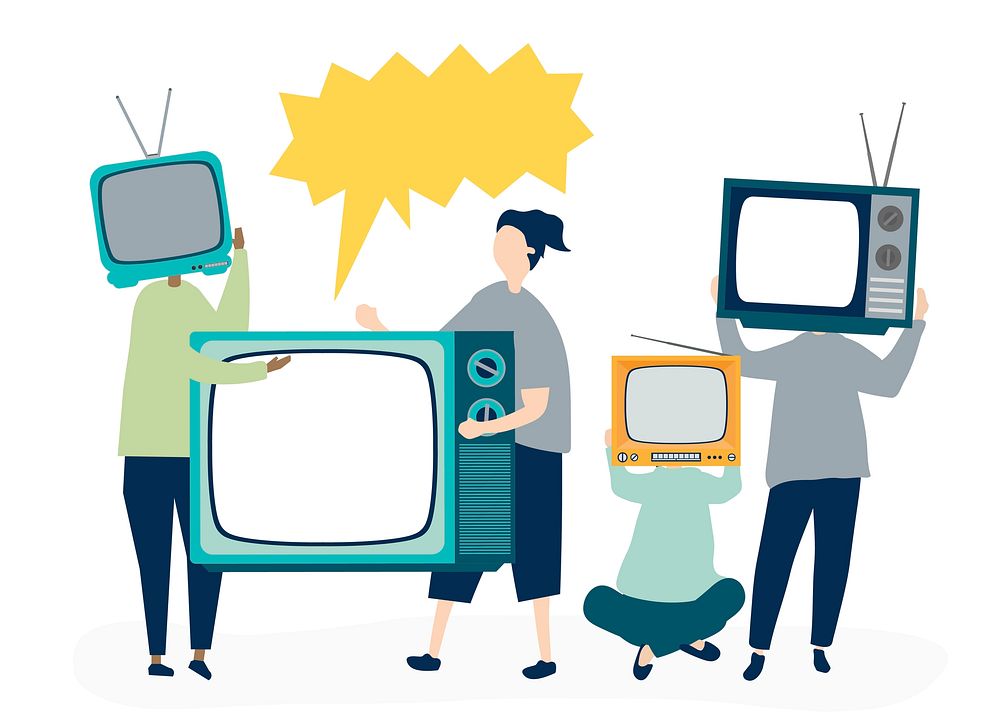 Character illustration of people with analog TV icons