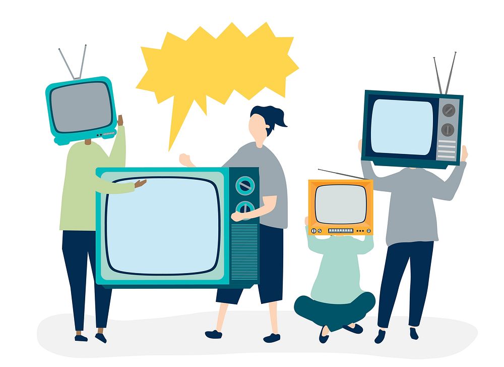 Character illustration of people with analog TV icons