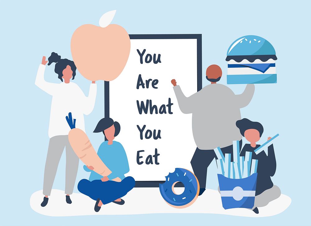 People with food icons illustration