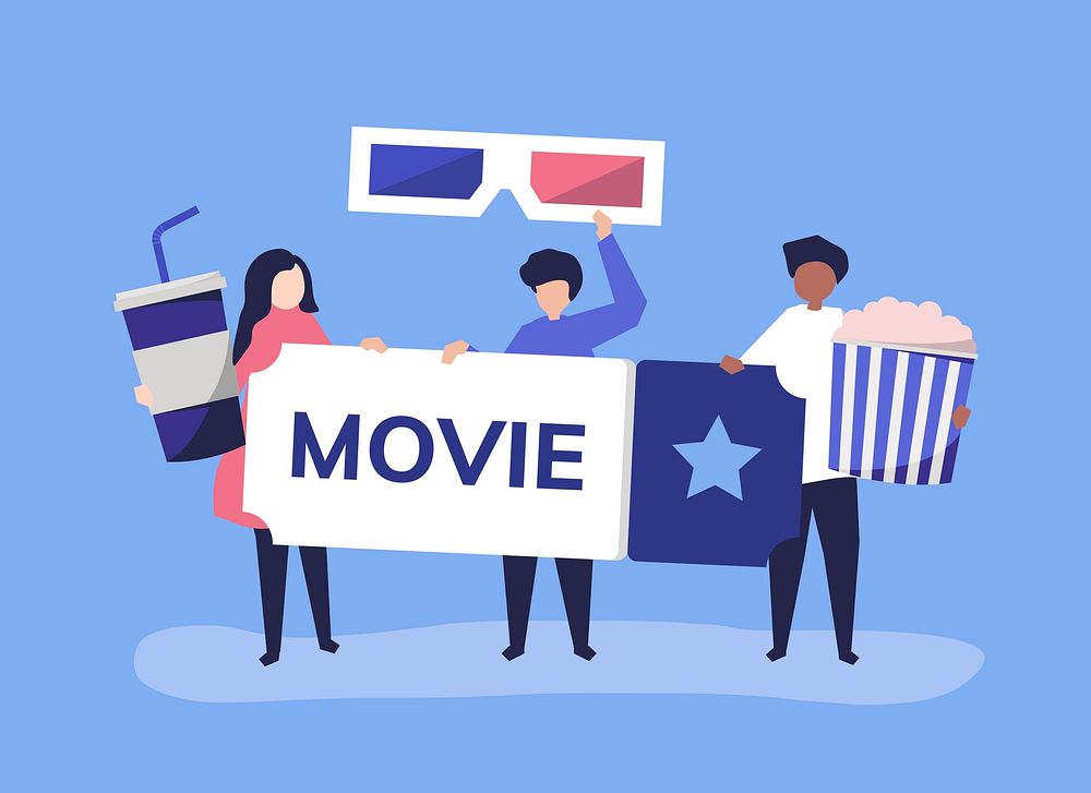 Character illustration of people with movies icon