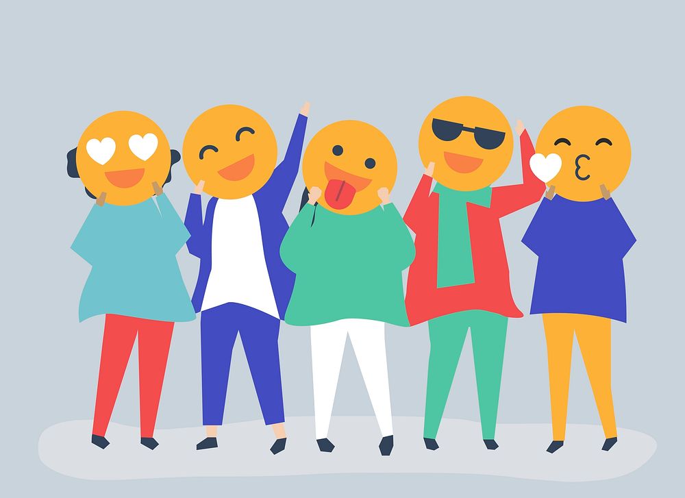 People with happy emotion emoticons illustration