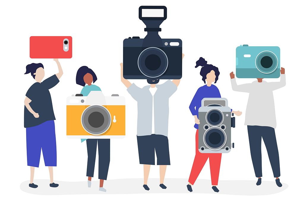 Character illustration of photographers with cameras