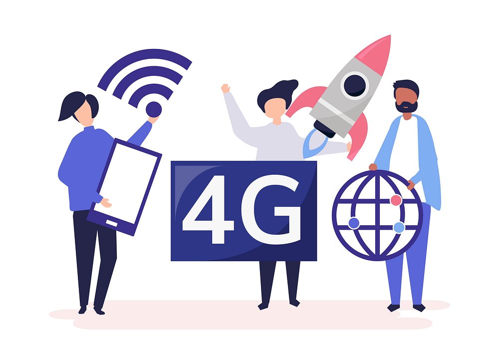 Character illustration of people with 4g icon