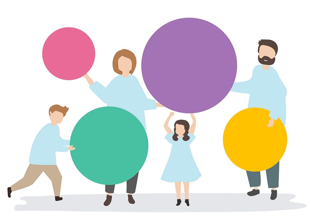 Family holding colorful circles illustration