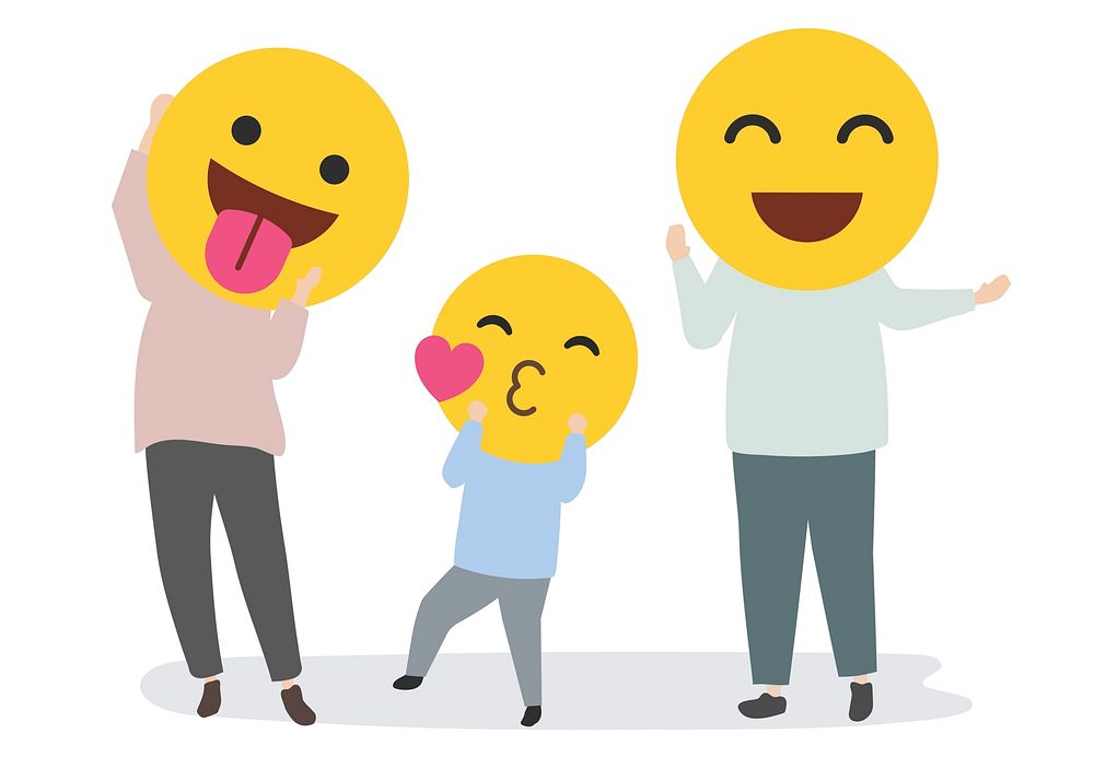 Happy family with funny emojis