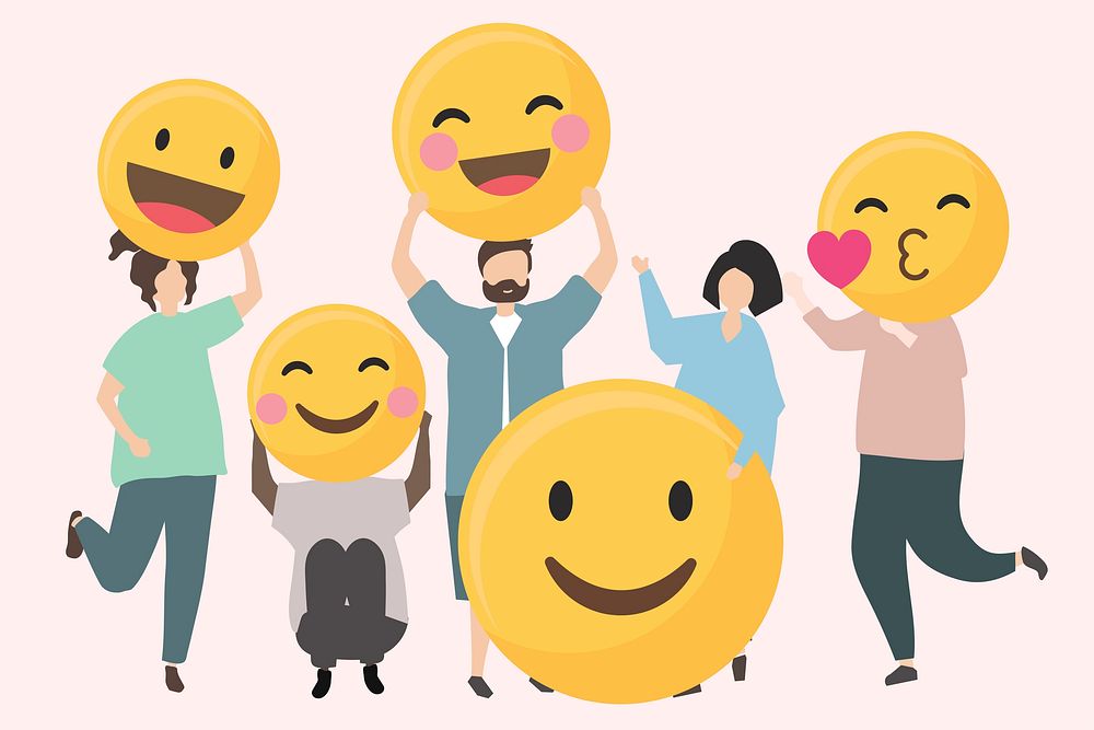 People with funny and happy emojis illustration