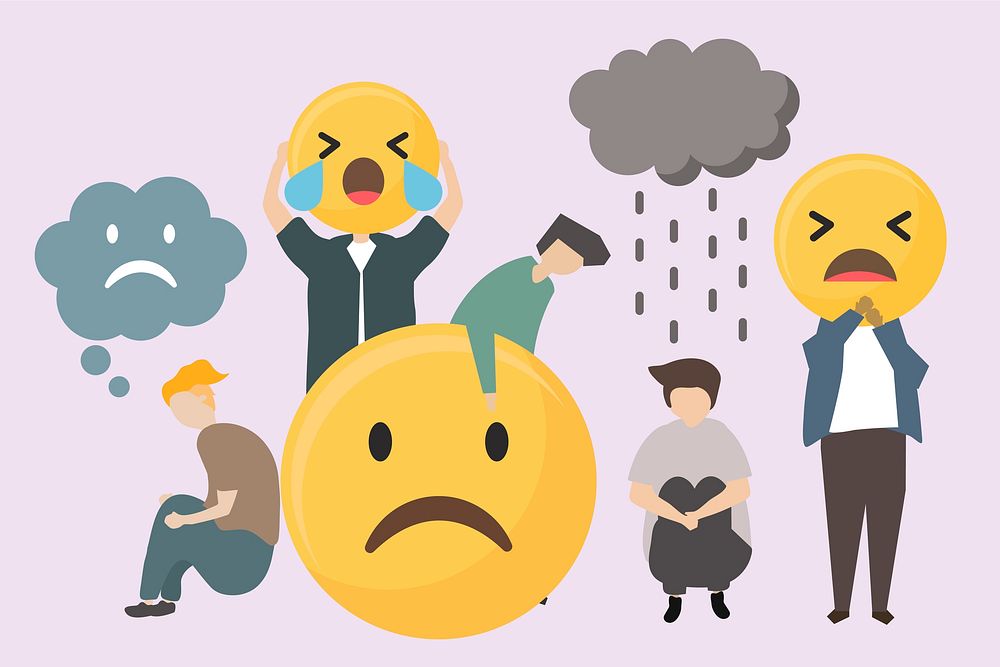 People with sad and angry emojis illustration