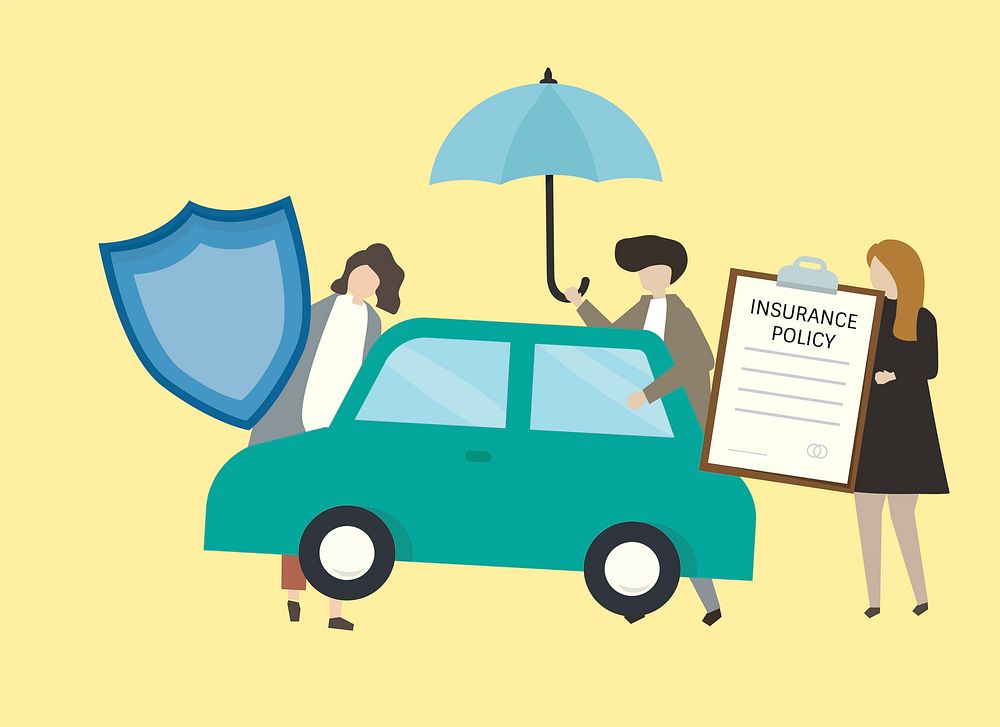 Illustration of people with car insurance illustration