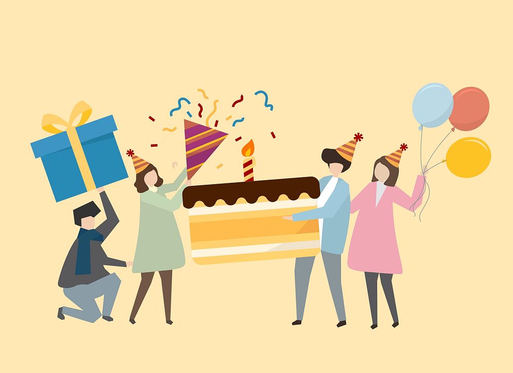 Happy people celebrating a birthday illustration