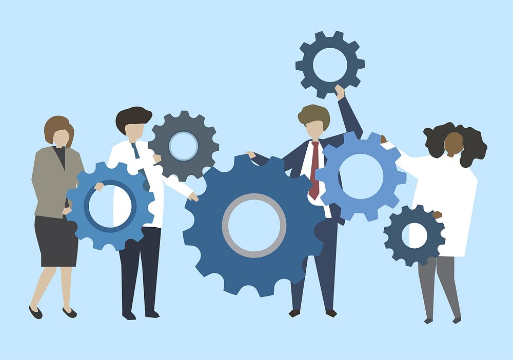 Business people connecting with gears illustration