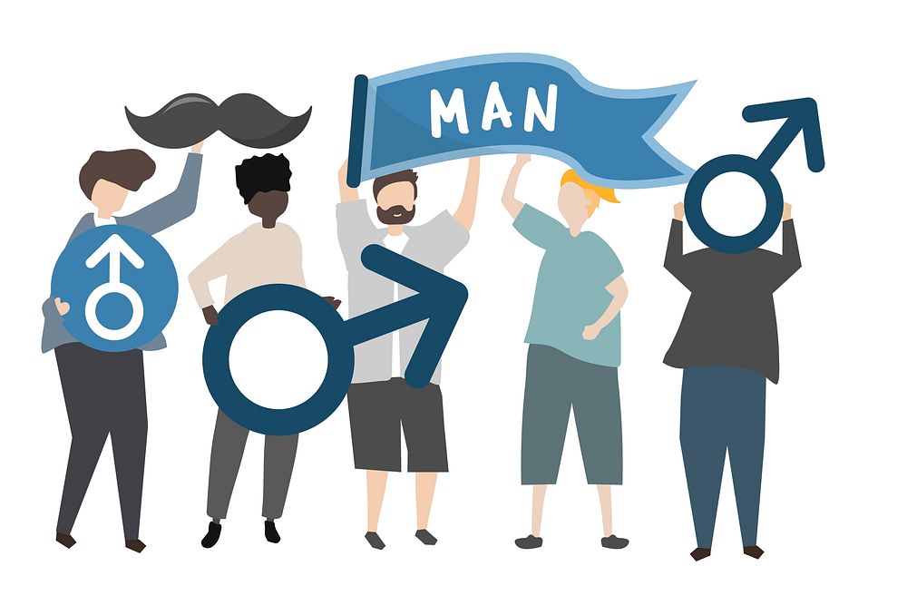 Men holding masculine and gentleman concept icons illustration