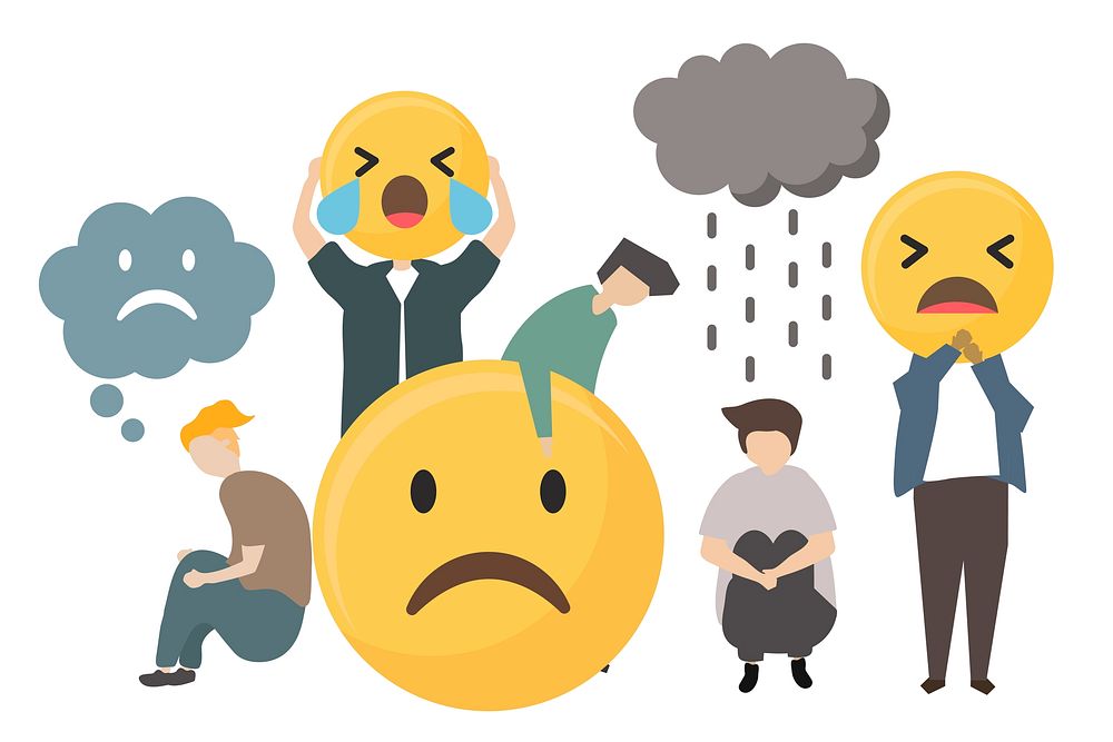 People with sad emotion emoticon icon illustration