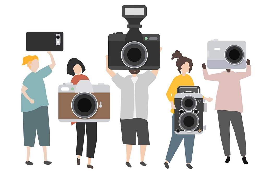 Group of photographers holding cameras illustration