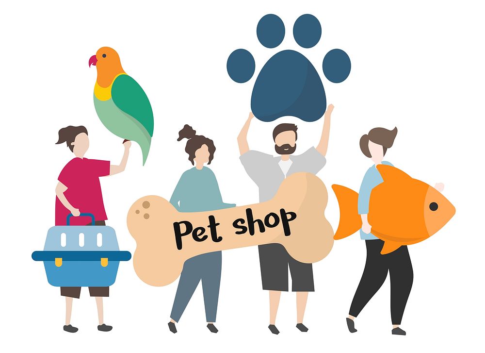 People holding pet shop concept illustration