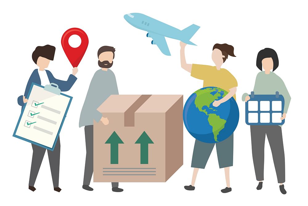 Air cargo transportation and international trading concept illustration