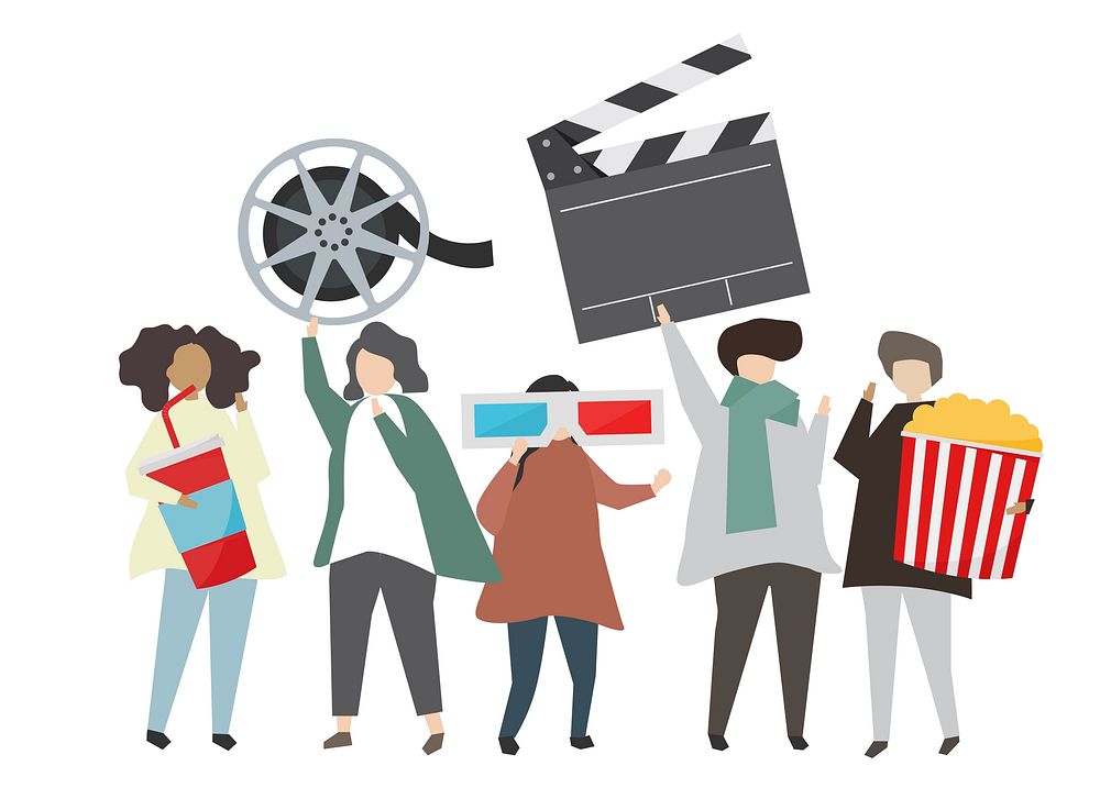 People holding movie concept icon illustration