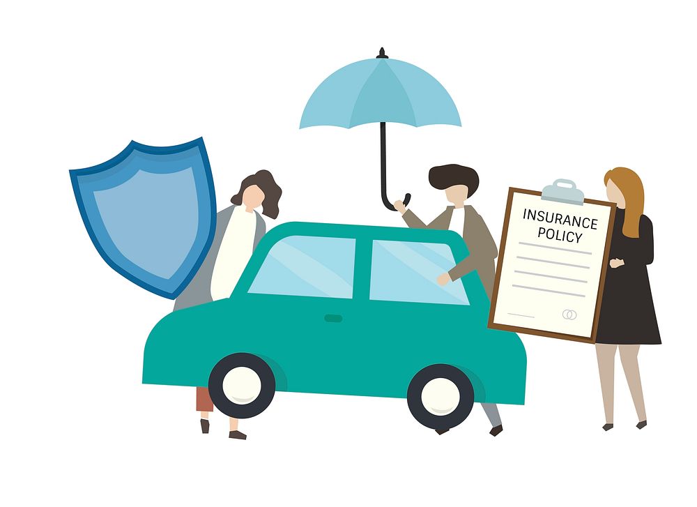 People with car insurance concept illustration
