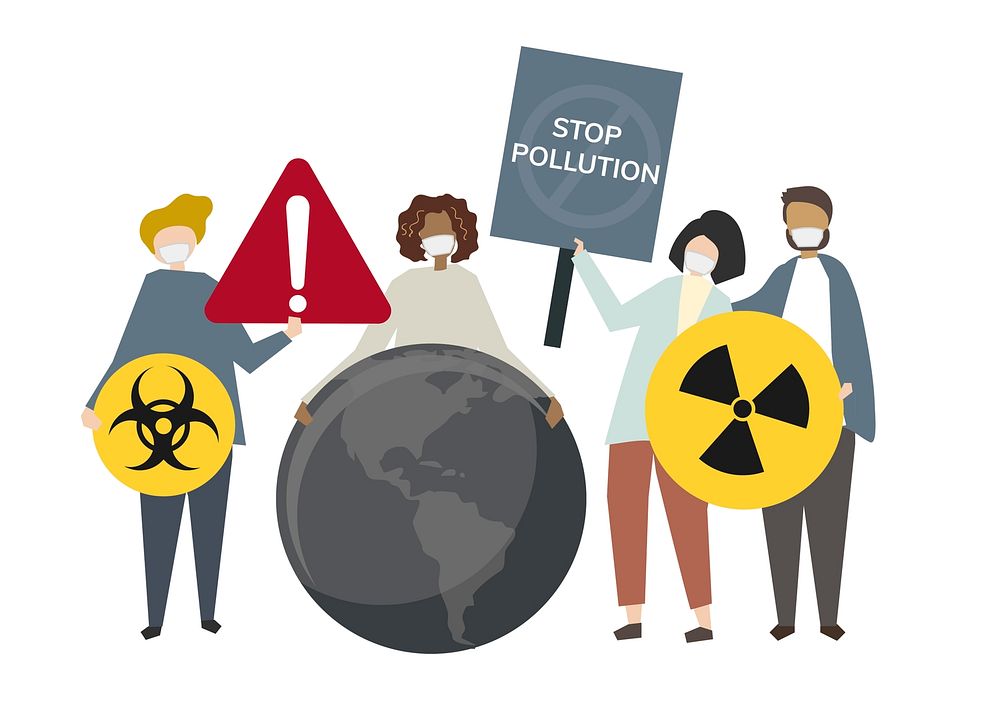 People protesting against radioactive contamination  concept illustration
