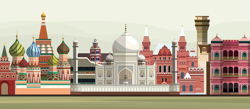 Illustration of world famous landmarks