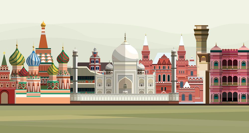 Illustration of world famous landmarks