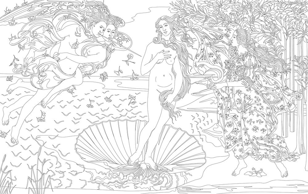 The Birth of Venus (1483-1485) by Sandro Botticelli adult coloring page