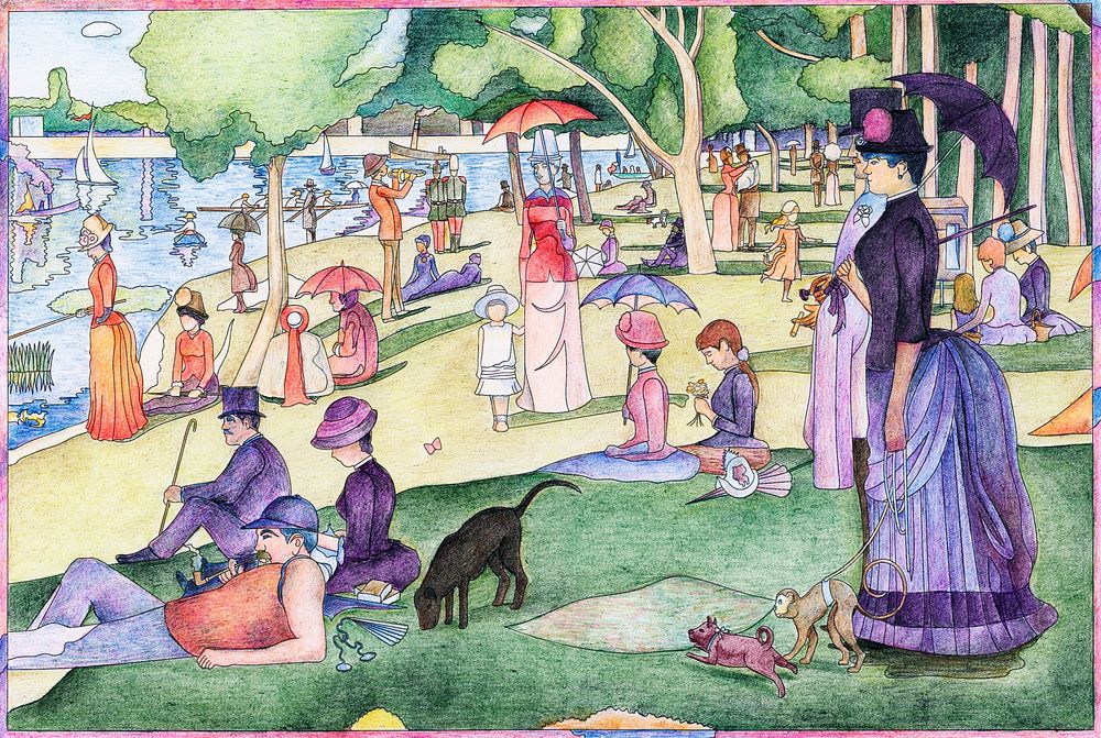 A Sunday on La Grande Jatte (1884) by Georges Seurat adult coloring page