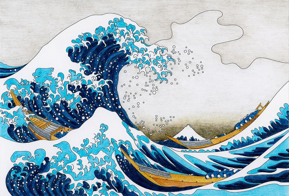 The Great Wave of Kanagawa (1829&ndash;1833) by Katsushika Hokusai: adult coloring page