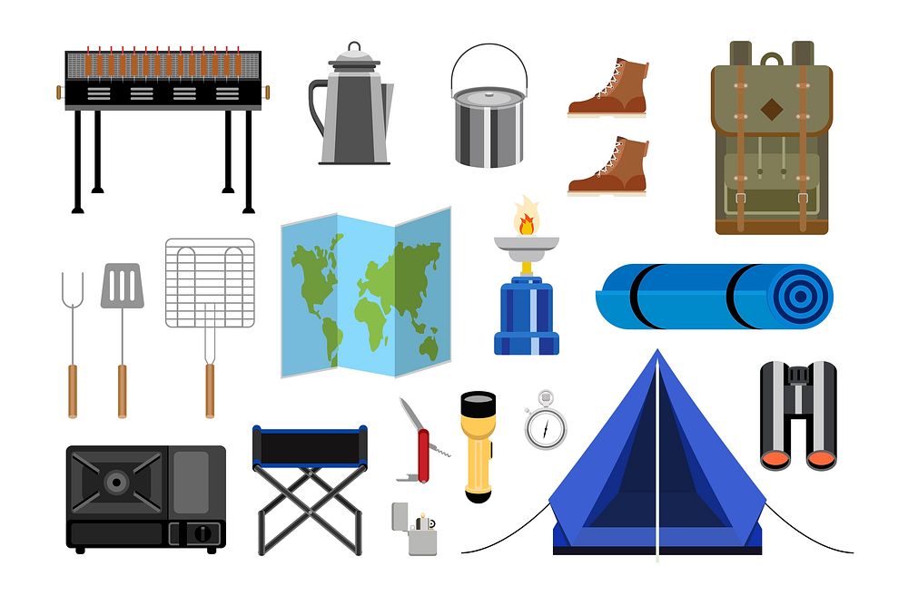 Collection of camping icon illustration
