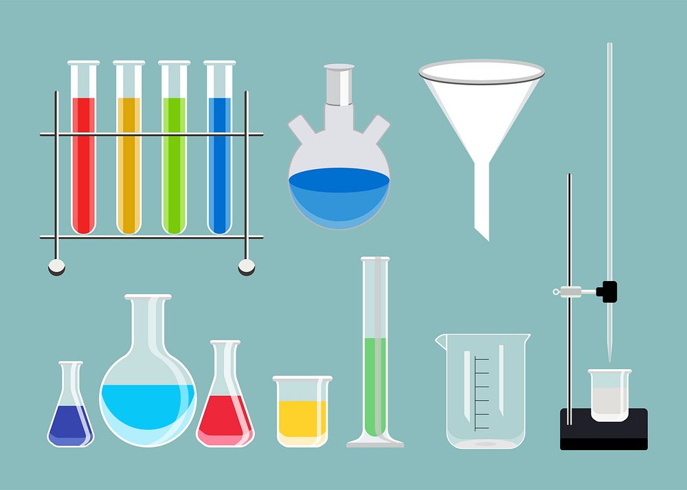 Collection of chemical laboratory equipment set illustration