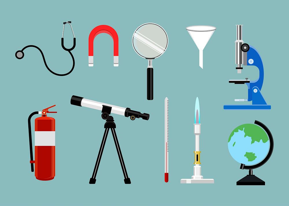 Collection of science study tools set illustration